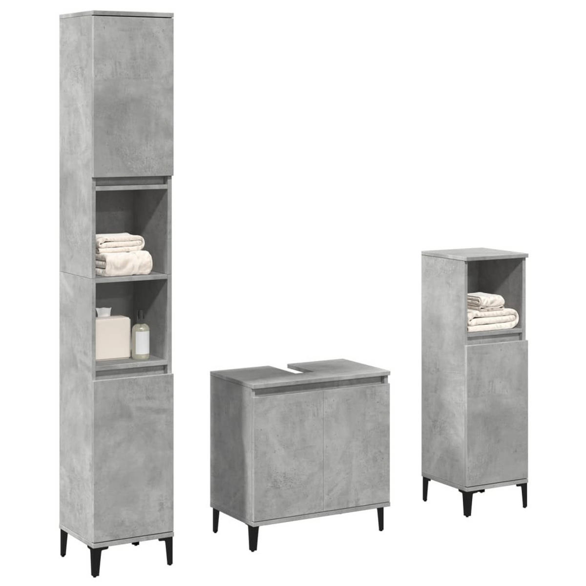 BADMÖBEL-SET 3-TLG. Betongrau Holzwerkstoff - Grau, Holzwerkstoff (30/190/30cm) - vidaXL