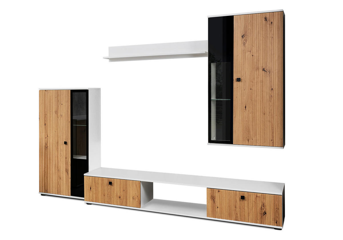 WOHNWAND Formilo Weiß, Artisan 294/180/40 cm Hochwertige mit Lamellen - Hellbraun/Weiß, Holzwerkstoff/Kunststoff (180/294/40cm) - AX Living