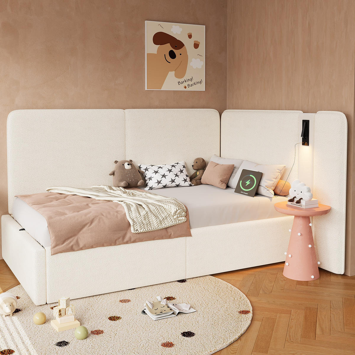 POLSTERBETT aus Schleife 90x200 cm in Beige mit Stauraum & USB/Typ-C - Beige, Textil (90/200cm) - Modfu