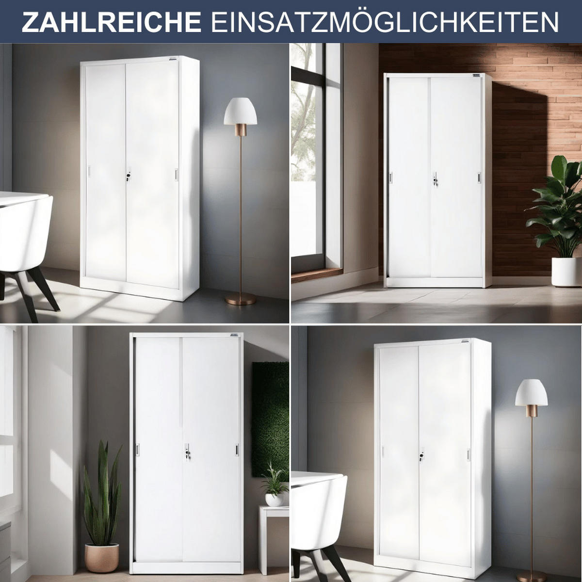 AKTENSCHRANK abschließbar ROLF mit Schiebetüren 185x90x40cm Weiß - Weiß, Metall (90/185/40cm) - DELUKE