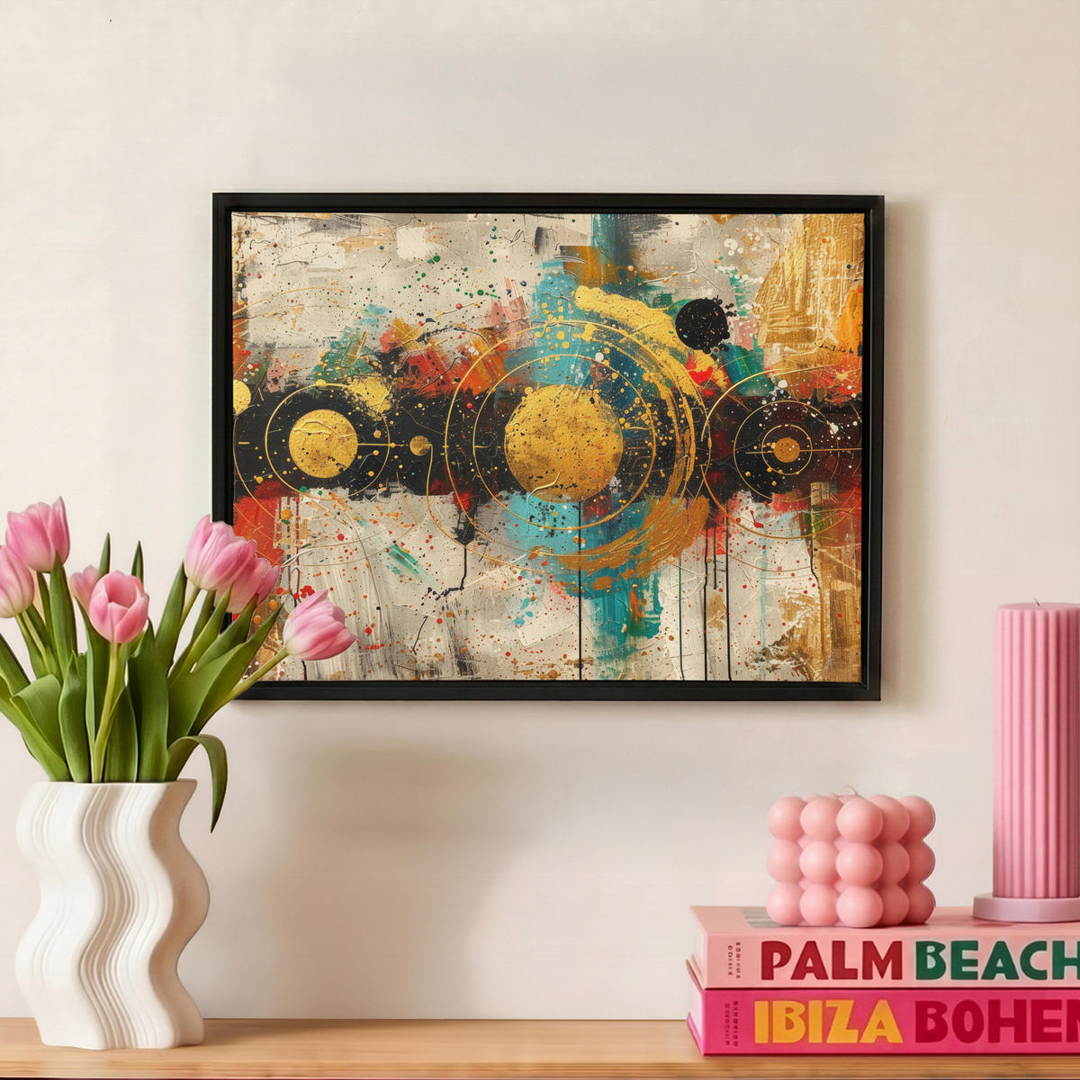 LEINWAND Bilder mit Rahmen - Abstrakt - Kunst - Gold - Modern - 40x30 - Multicolor, Textil (40/30cm) - MuchoWow