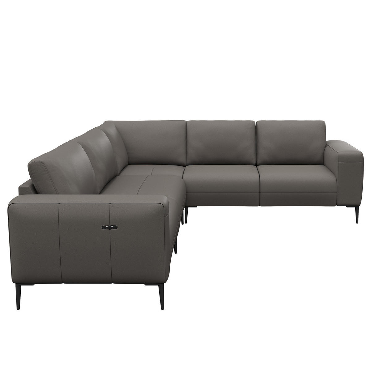 ECKSOFA mit Ottomane - Schwarz/Grau, Leder/Metall (290/230cm) - home24