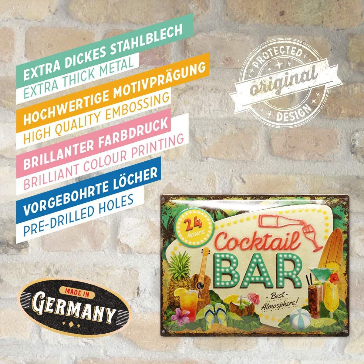 BLECHSCHILD 30/40 cm Open Bar Cocktail Bar - Multicolor, Metall (40/30/0.2cm) - Nostalgic-Art