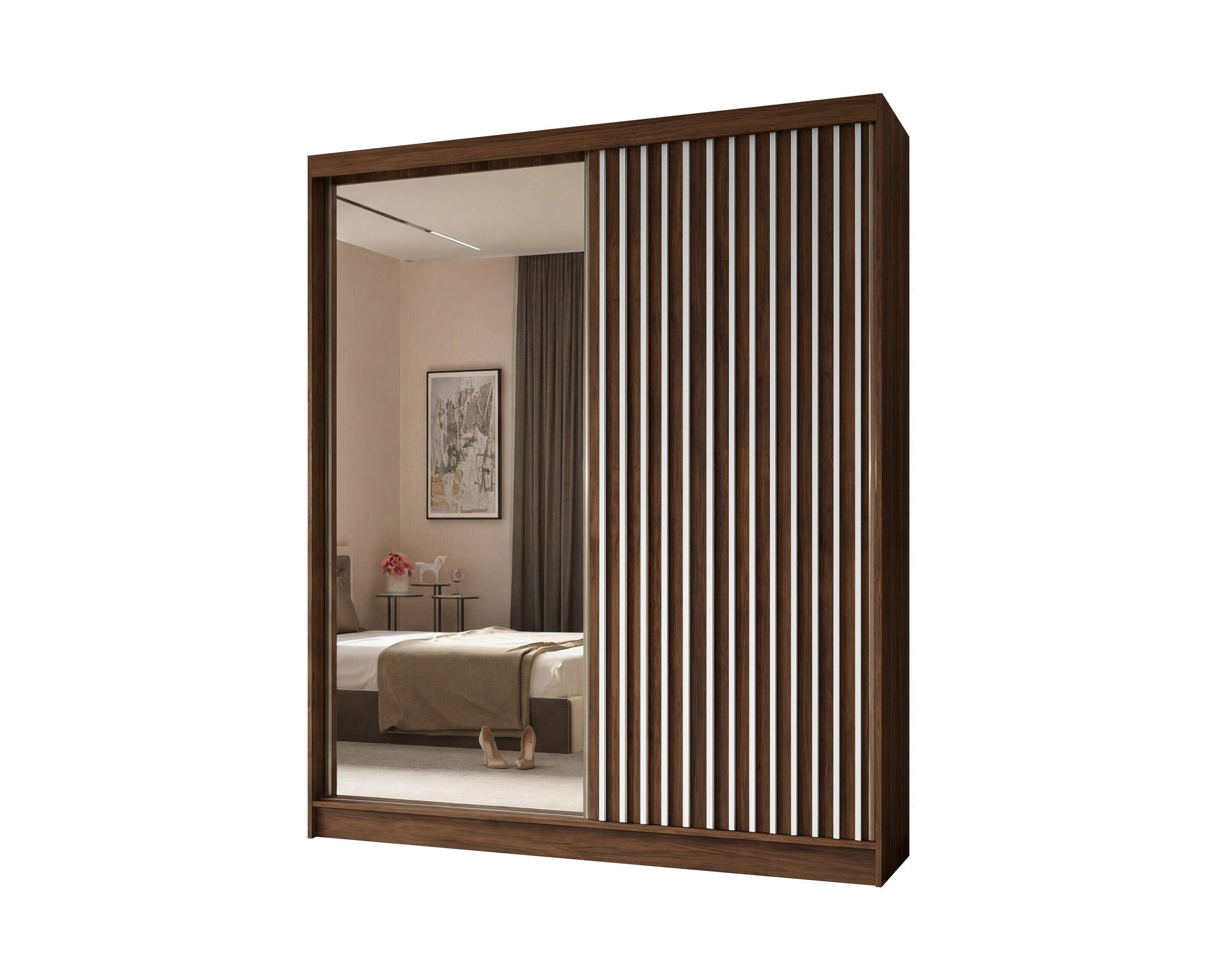 Masseno Schwebetürenschrank Nussbaum 200x216x61 cm