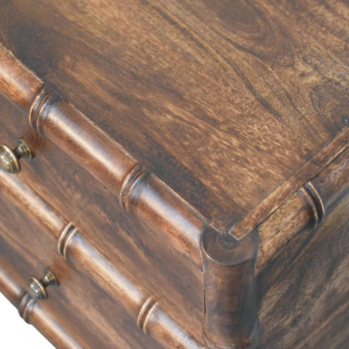 NACHTKASTEN Mit Geröstetem Mandel-Finish, 2 Schubladen, Dunkelbraun - Dunkelbraun/Messingfarben, Holz/Metall (55/58/40cm) - Artisan Furniture