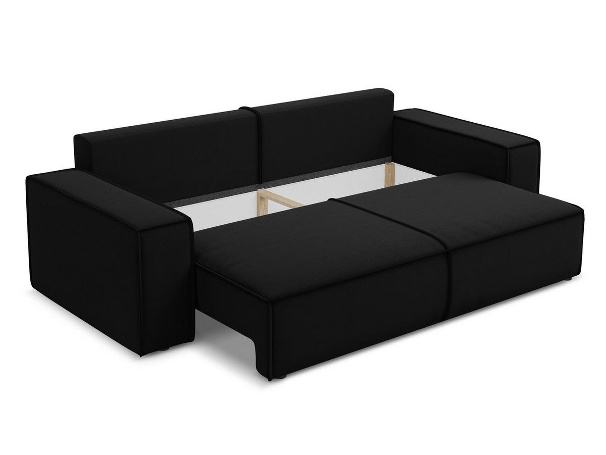 3-SITZER SOFA mit Schlaffunktion Samt Stoff Schwarz - Schwarz, Kunststoff/Textil (255/85/105cm) - Makamii