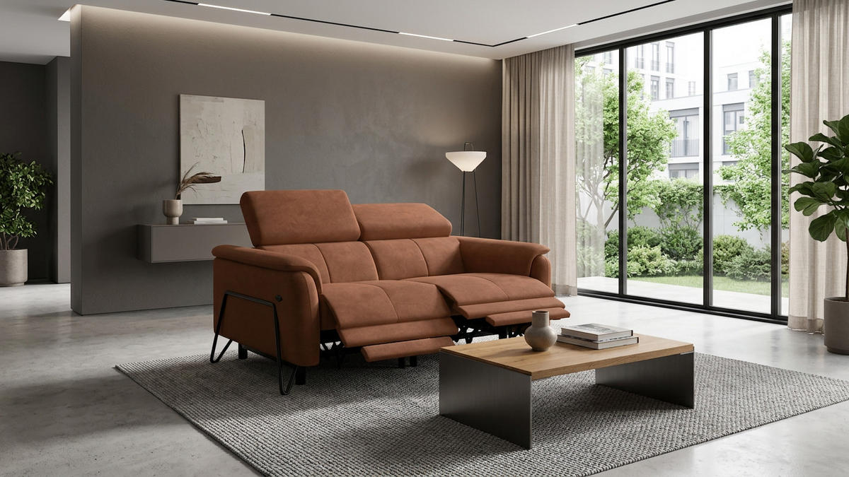 RELAXSOFA RODEN 2-Sitzer mit 2 Relax, braun, Veloursstoff - Braun, Holz/Textil (148/82/103cm) - Wozimo