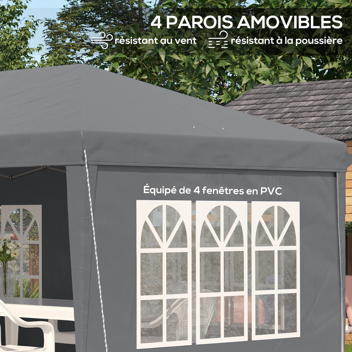 PAVILLON DE-13986 3/6 m, 3 Seiten abnehmbar Grau - Grau, Textil (295/270/585cm) - ComfortXL