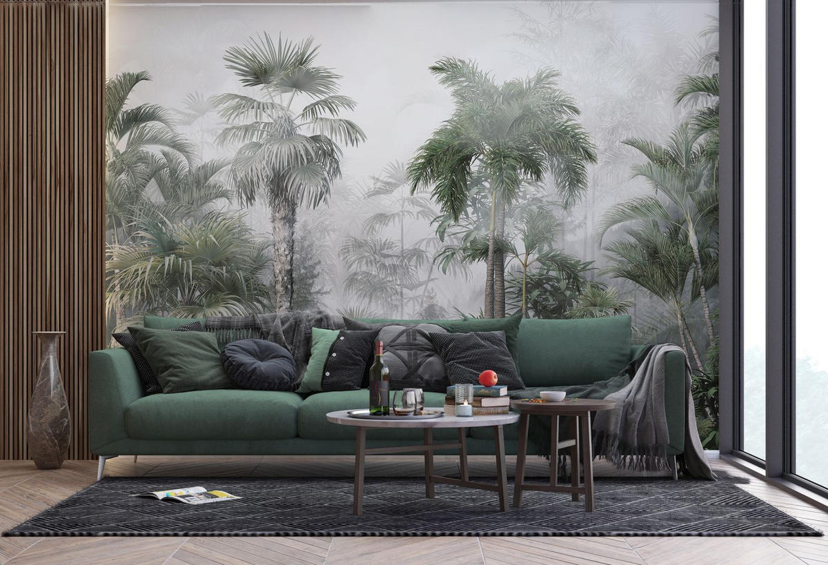 FOTOTAPETE tropische Landschaft mit Palmen 270 x 375 cm - Grün, Papier (270/375cm) - Sanders & Sanders