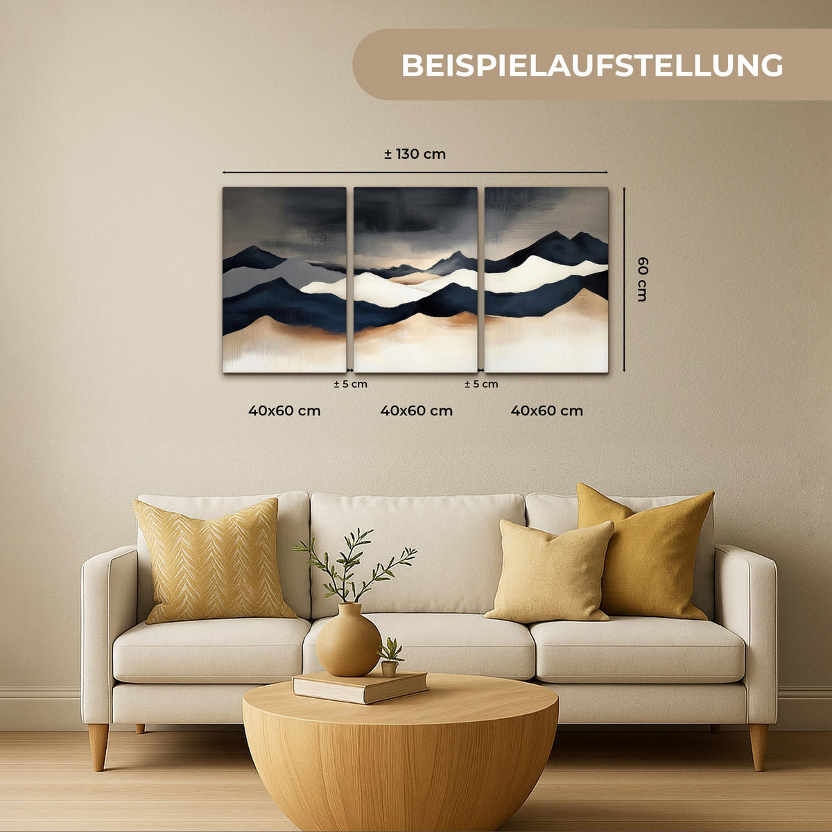 LEINWANDBILD 3er Set Landschaft - Abstrakt - Modern 120x60 cm - Dunkelblau, Textil (120/60cm) - MuchoWow