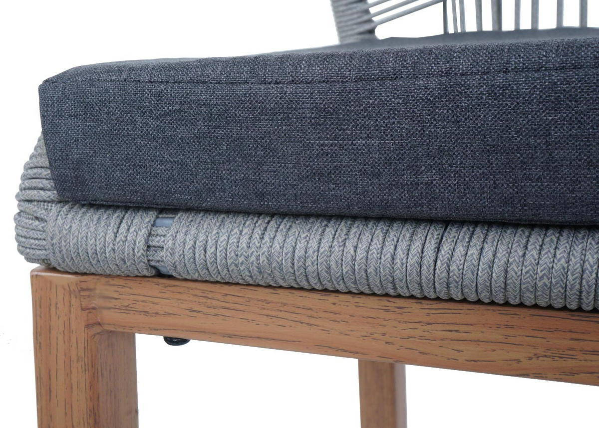 GARTENSTUHL 2er-Set HxBxT 101x45x50cm Sitzhöhe 76cm Hellgrau Kissen Dunkelgrau Seilgeflecht Metall Holz-Optik - Hellgrau, Metall (45/101/50cm) - PROREGAL