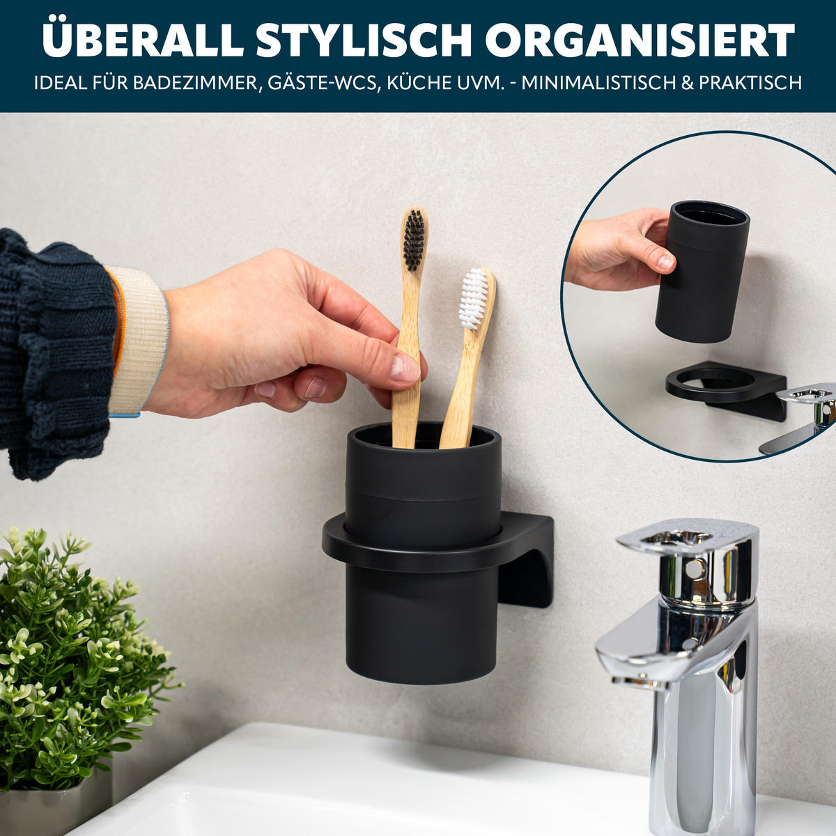 ZAHNPUTZBECHER SAVONA Softtouch, schwarz, rund - Schwarz, Kunststoff (9/11/9.5cm) - bremermann