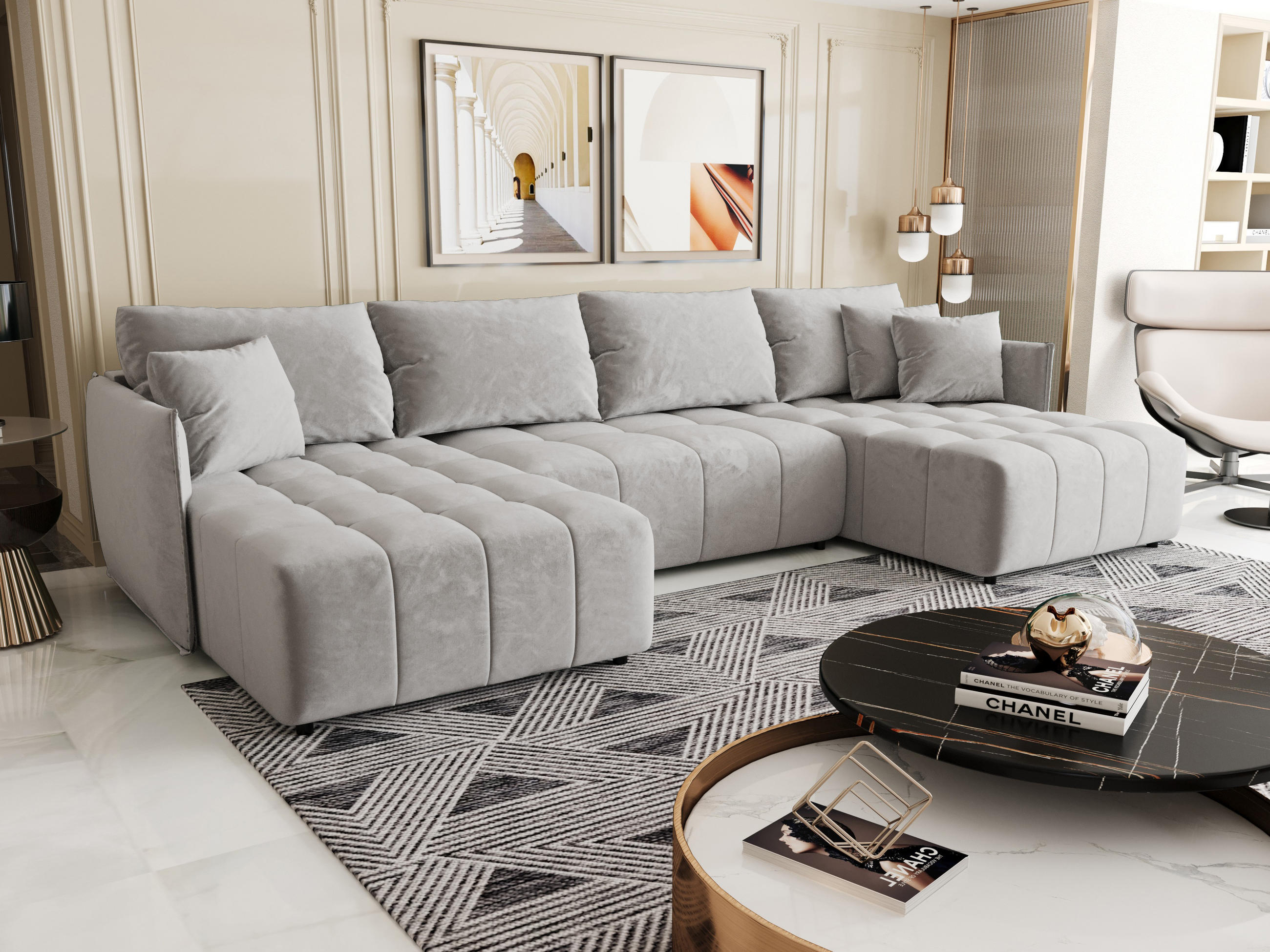 ECKSOFA mit Schlaffunktion ONIL U Monolith 84 - Hellgrau, Textil (349/185cm) - Bedante