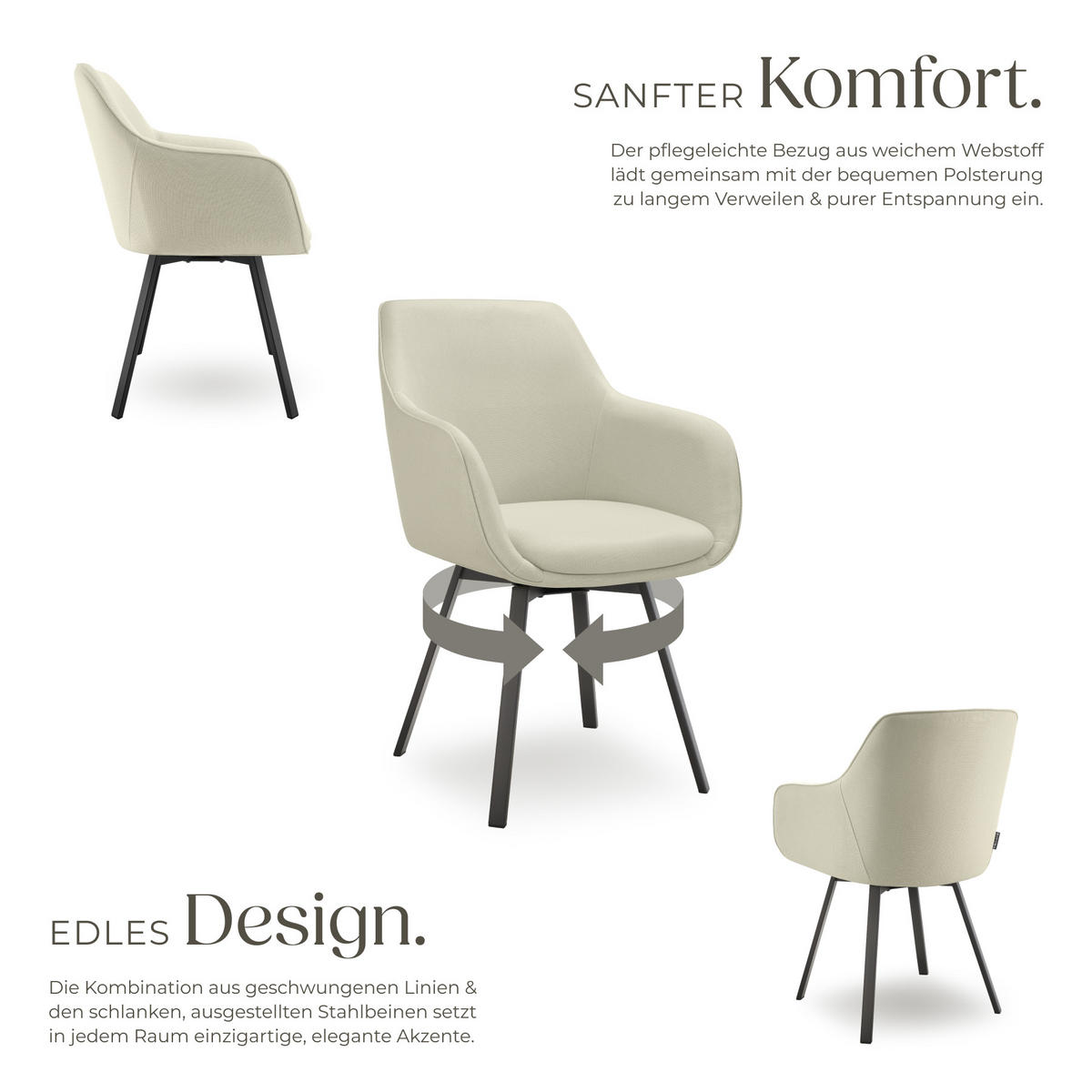 ARMLEHNSTUHL drehbarer 2er Set Alicon 57 x 59 x 88 cm greige - Greige, Textil (57/88/59cm) - tectake