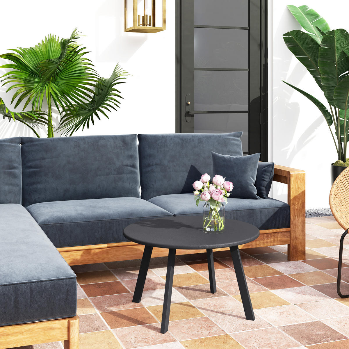 COUCHTISCH,RUND Metall rutschfest Ø70x42cm,grau - Grau, Metall (70/70/42cm) - Vallsero