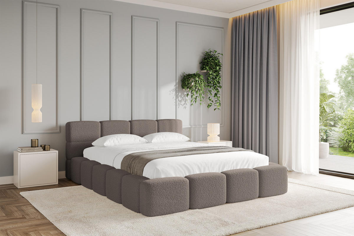 POLSTERBETT mit Bettkasten und Lattenrost, Bett mit Matratze H3/H4, Kopfteil, Boxbett, Doppelbett mit Stauraum - NATA-v1 160x200 Braun - Braun, Holzwerkstoff/Textil (160/200cm) - ALTDECOR