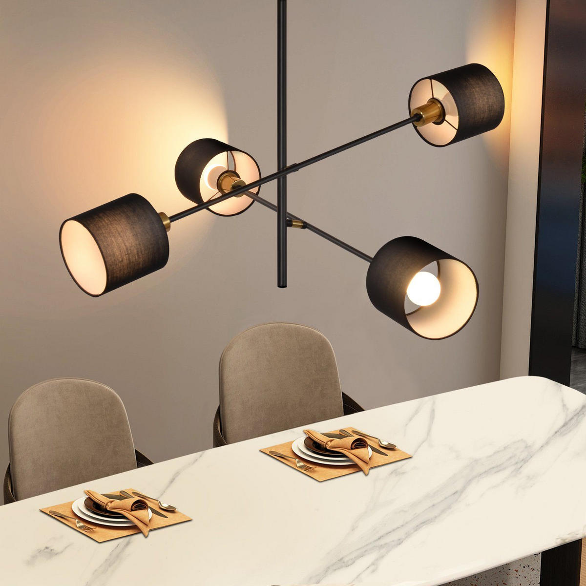 HÄNGELEUCHTE Reiner 4-flammig 68/68/85 cm - Schwarz, Metall (68/68/85cm) - Nettlife