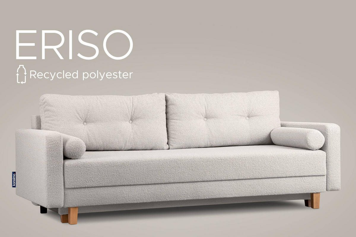 3-SITZER-SCHLAFSOFA ERISO mit weiche Sitzfläche und hohe Rückenlehne, Bouclé-Stoff, weiß - Braun/Weiß, Textil (220/80/100cm) - KONSIMO®