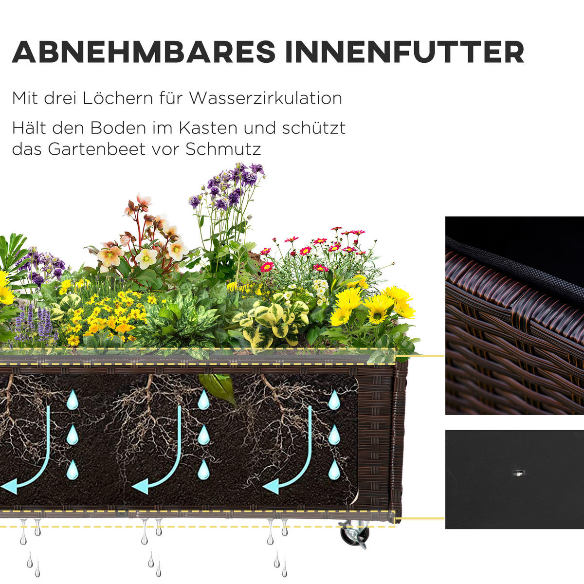 HOCHBEET, Poly Rattan, Kaffee-Braun - Braun, Metall (31/36/94.5cm) - Outsunny