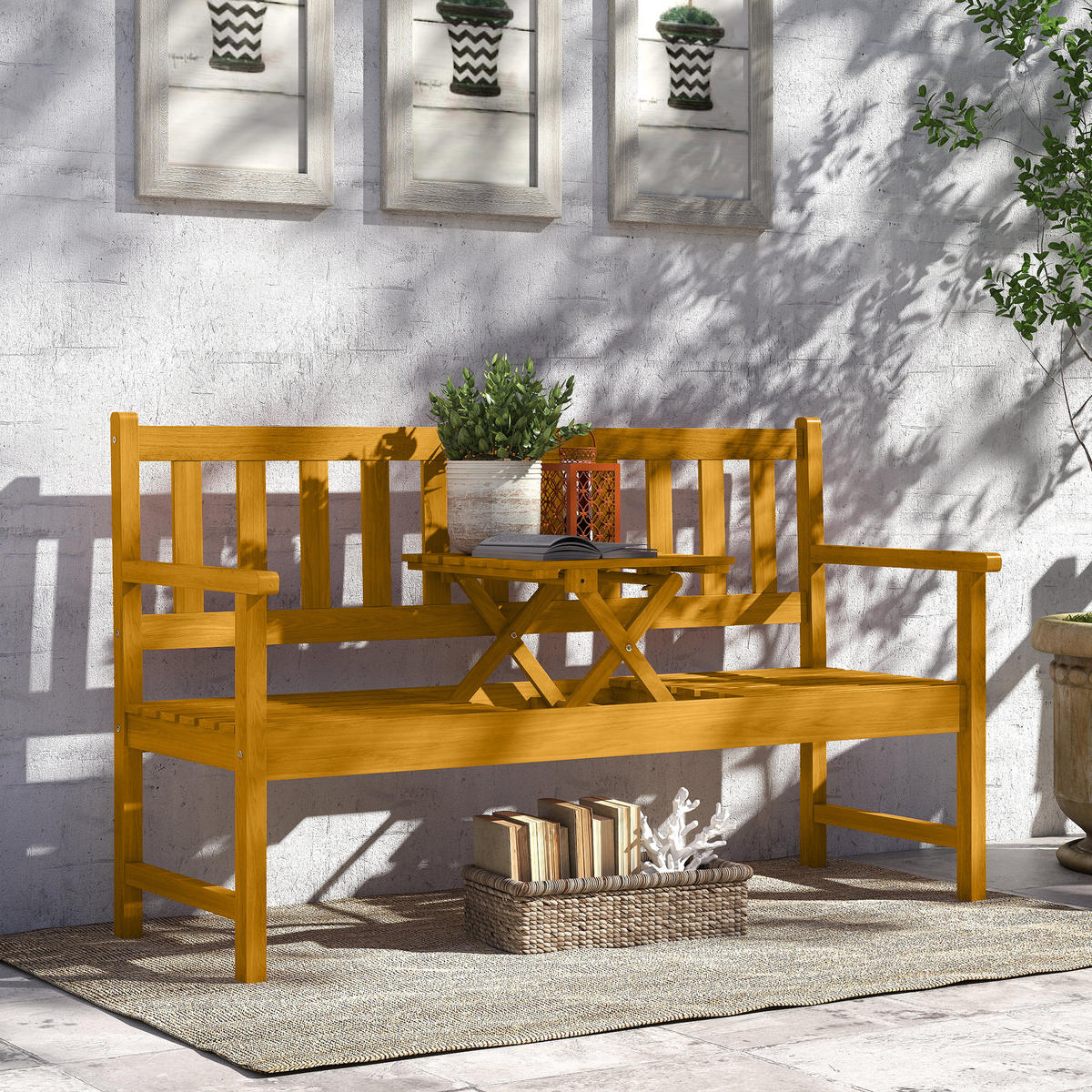 GARTENBANK aus Akazienholz 149/56,50/89 cm - Teakfarben, Holz (56.5/89/149cm) - Outsunny