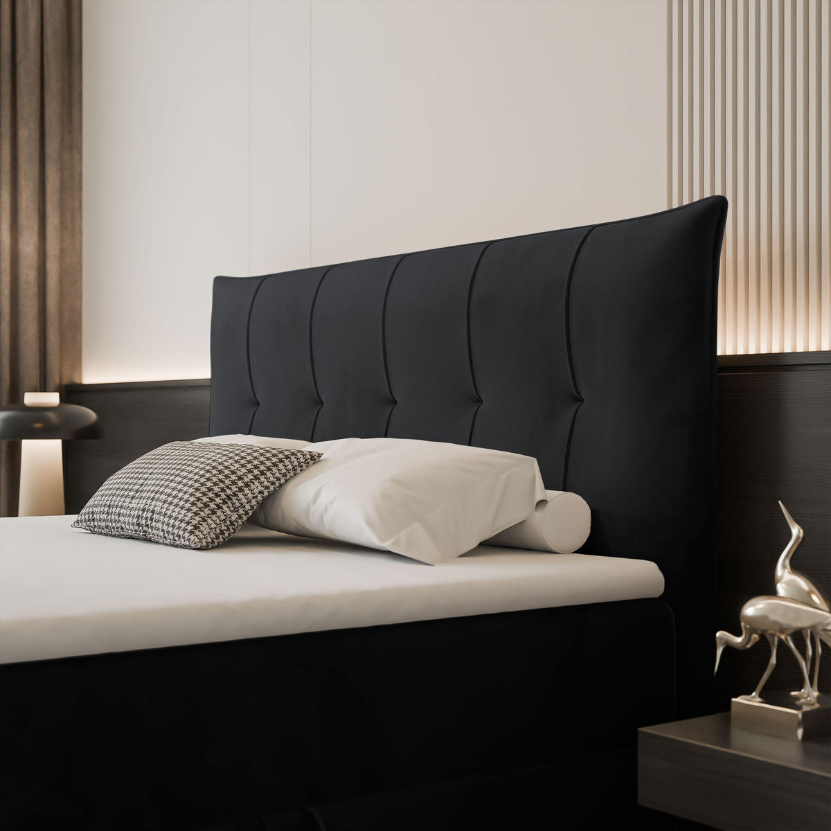 BOXBETT CHESTER 160/200 cm mit Matratze und Topper, Schwarz - Schwarz, Holzwerkstoff/Textil (160/200cm) - Idohome