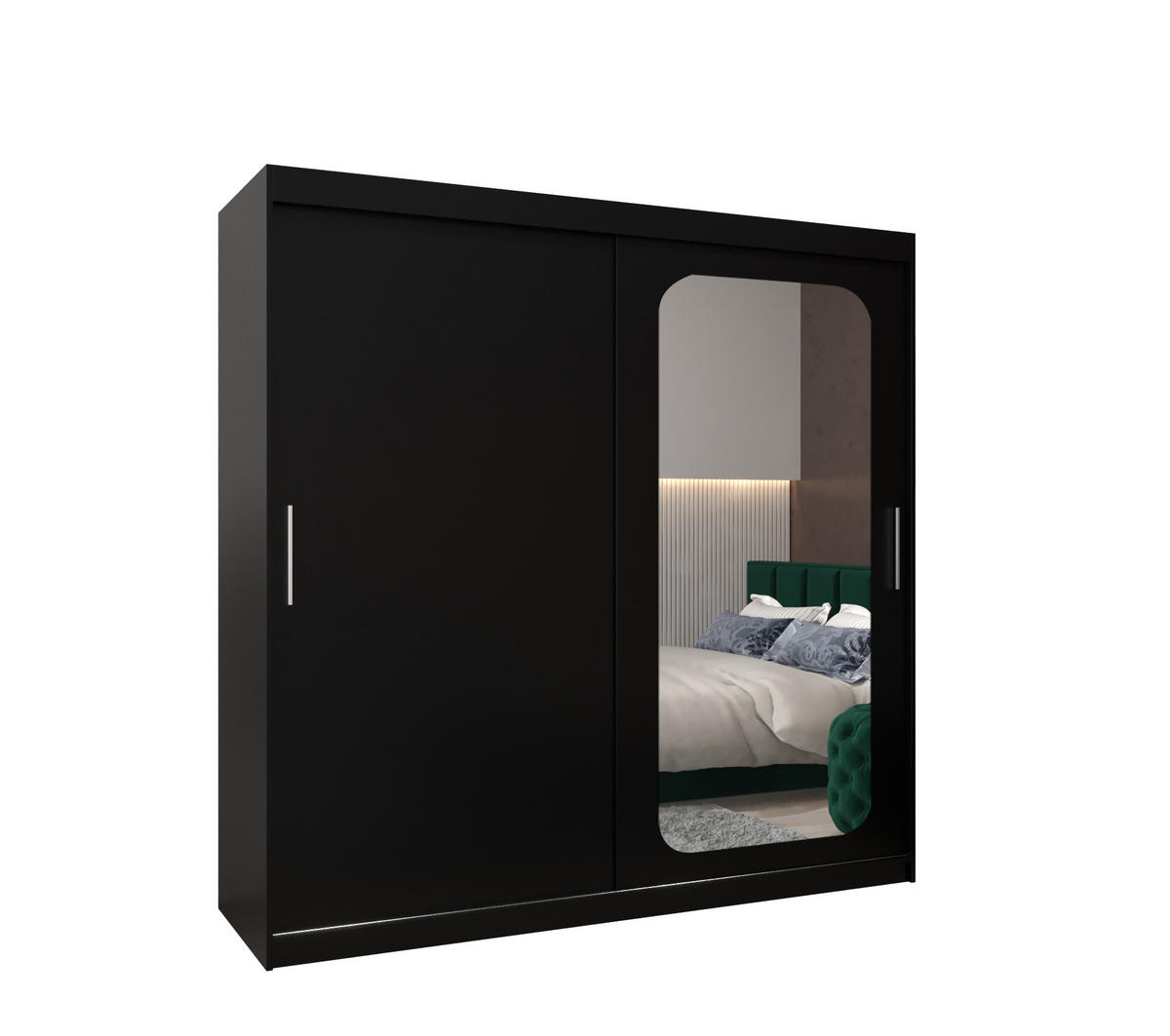 SCHWEBETÜRENSCHRANK 200/200/62 2-türig - Silberfarben/Schwarz, Holz/Kunststoff (200/200/62cm) - MÖBEL KRYSPOL