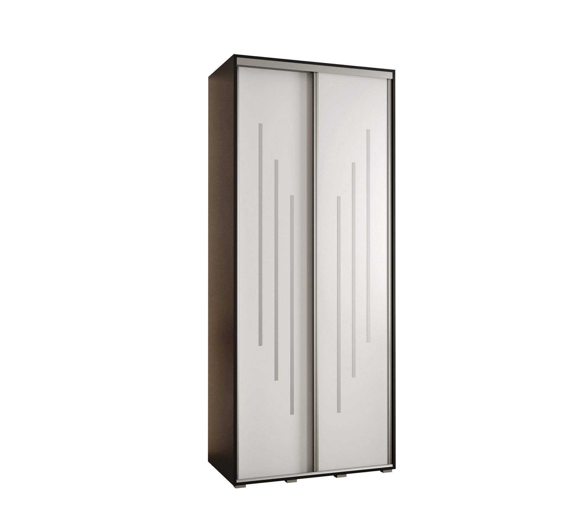 Abiks Möbel Schwebetürenschrank Schwarz, Weiß, Silber 100x235x60 cm