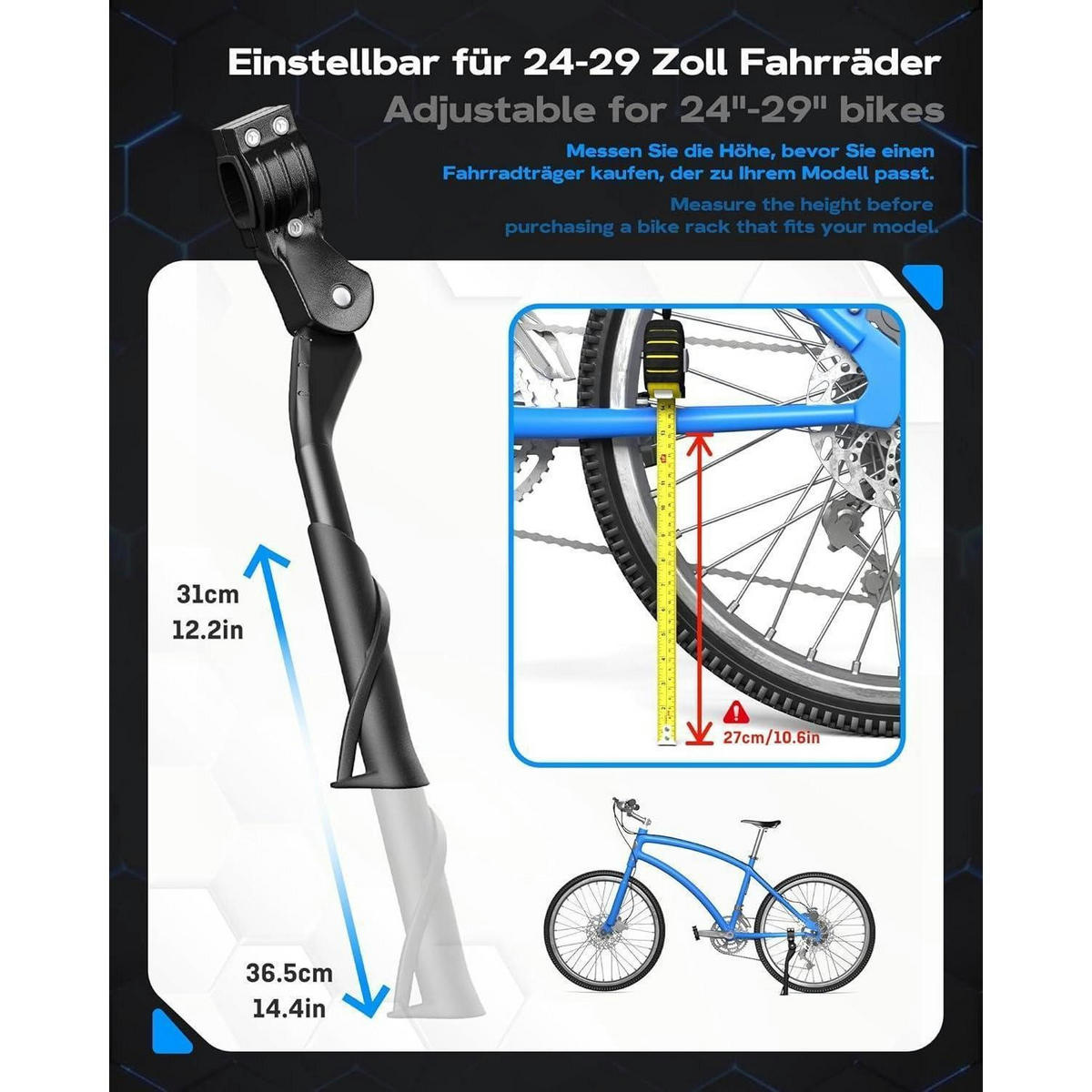 FAHRRADSTÄNDER höhenverstellbar, aus Aluminiumlegierung, schwarz - Schwarz, Metall (33.2/5/8.7cm)