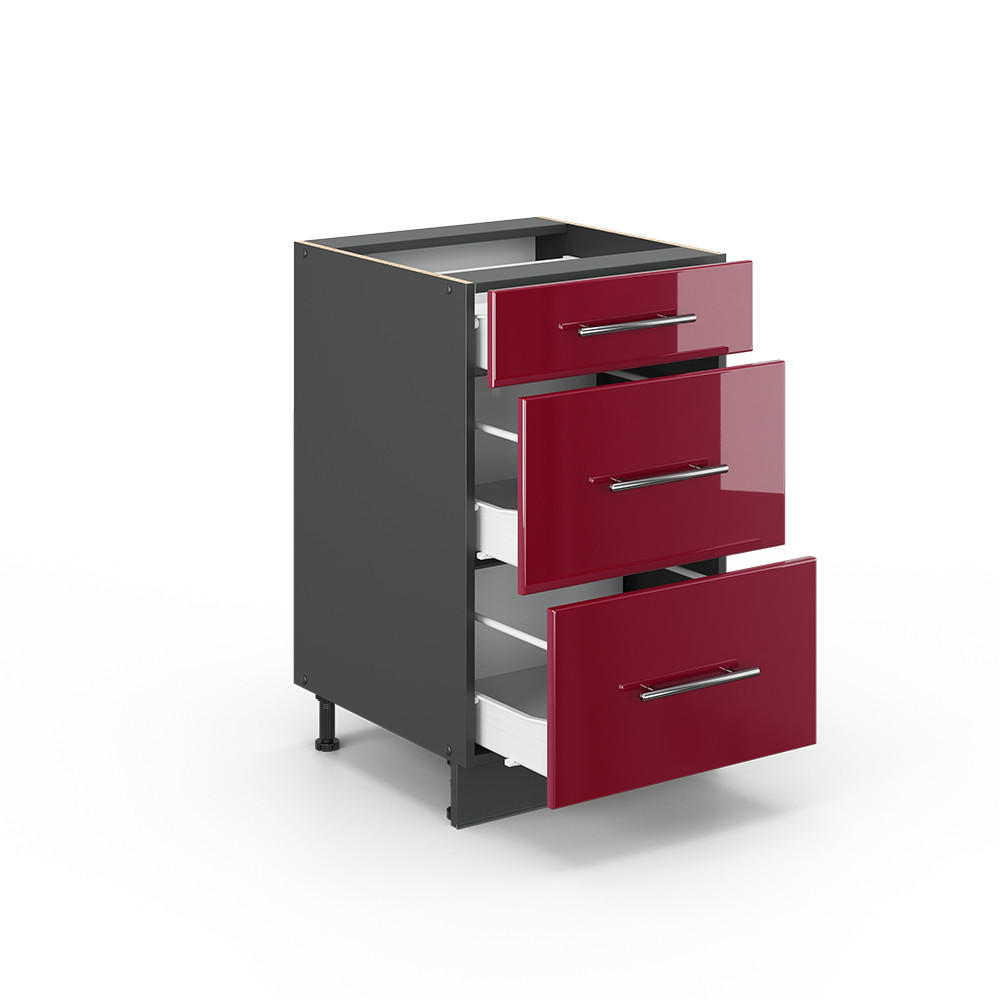 SCHUBLADENSCHRANK Fame-Line Bordeaux Hochglanz 50 cm ohne AP - Bordeaux/Anthrazit, Holzwerkstoff (50/82/51.6cm) - Vicco