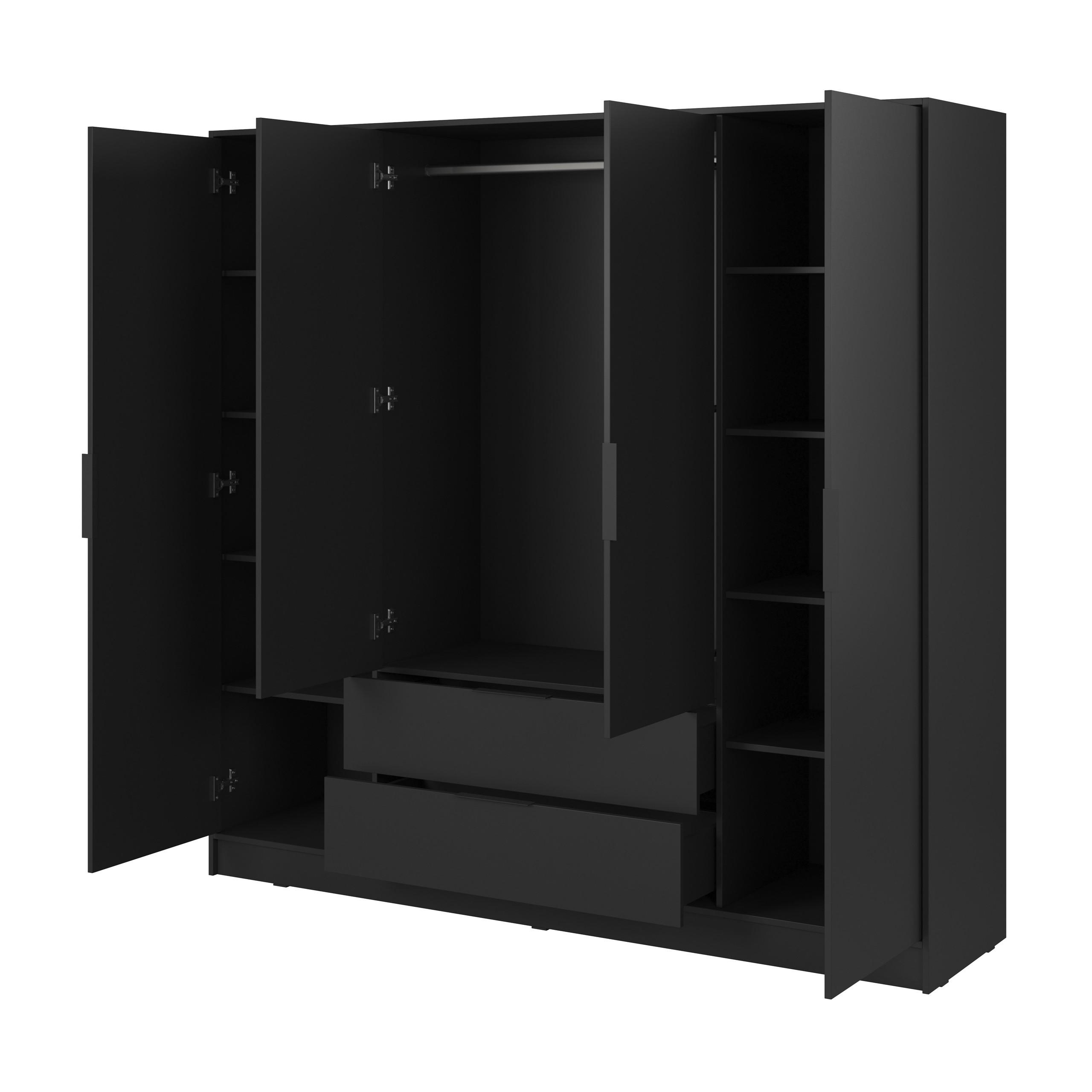 DREHTÜRENSCHRANK CATERINA 206/200/51 cm 4-türig Schwarz - Schwarz, Holzwerkstoff (206/200/51cm) - MASSENO