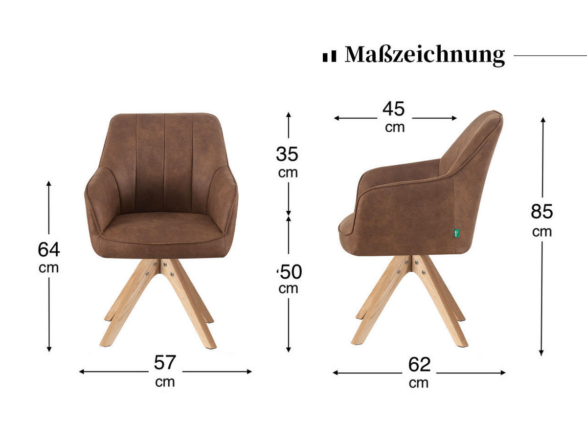 ESSZIMMERSTUHL THOMAS-ELLY 2er-Set 360°drehbar - Grau, Holz/Textil (57/85/62cm) - DUBI Möbel