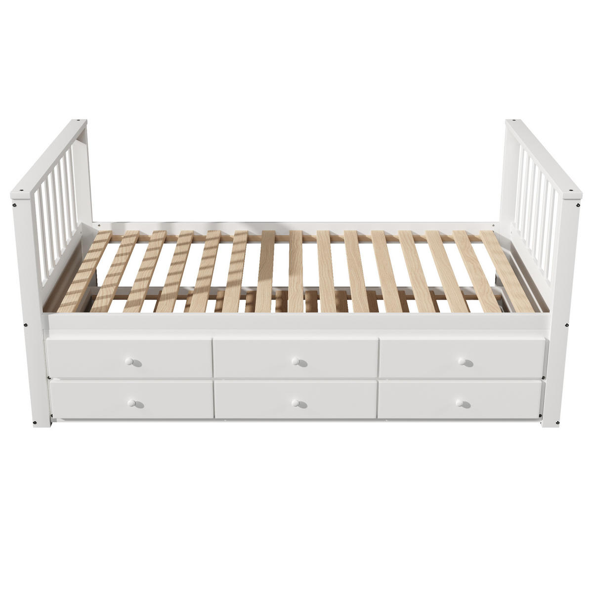 KINDERBETT 90/200 cm aus Kiefer mit Ausziehbett und 3 Schubladen Weiß - Weiß, Holzwerkstoff (90/200cm) - Modenvie