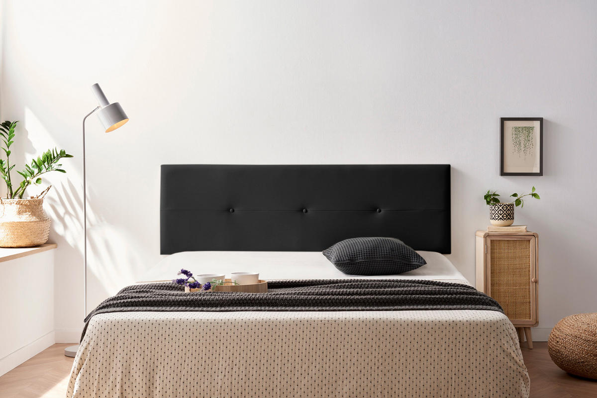 KOPFTEIL gepolstert NAPOLI Kunstleder 160x50x5 cm - Schwarz - Moonia - Schwarz, Holz (160/5/50cm)