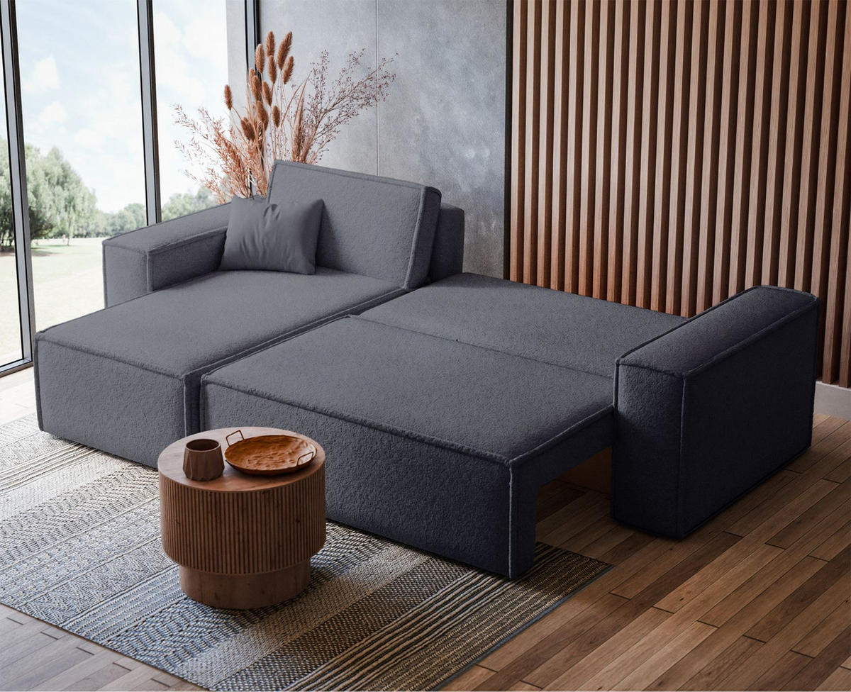 ECKSOFA Scarlo Dunkelgrau Bouclé-Bezug - Dunkelgrau/Schwarz, Kunststoff/Textil (244/145cm) - Selsey