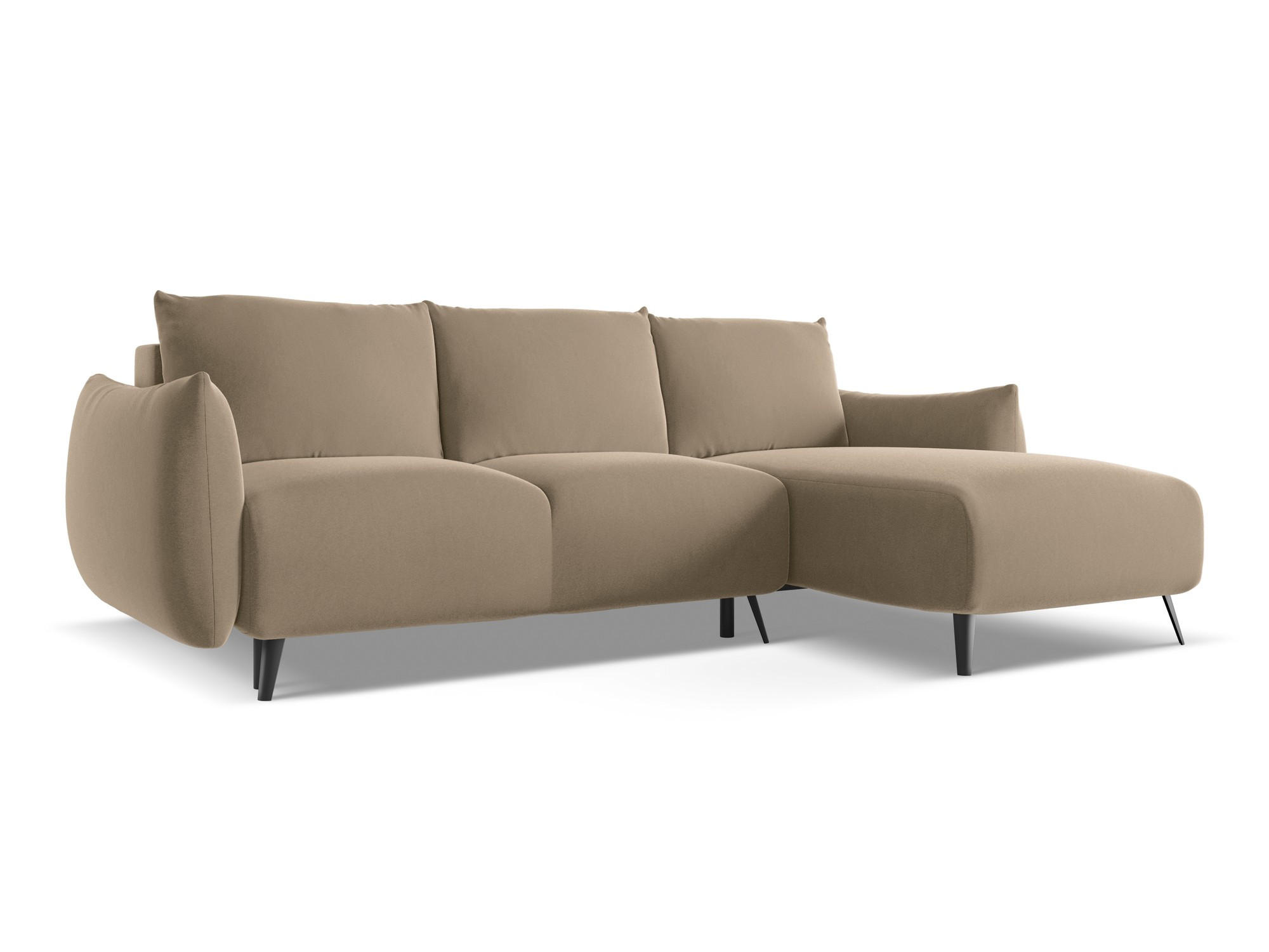 ECKSOFA mit Schlaffunktion Samt Stoff Beige - Beige/Creme, Textil/Metall (242/162cm) - Makamii