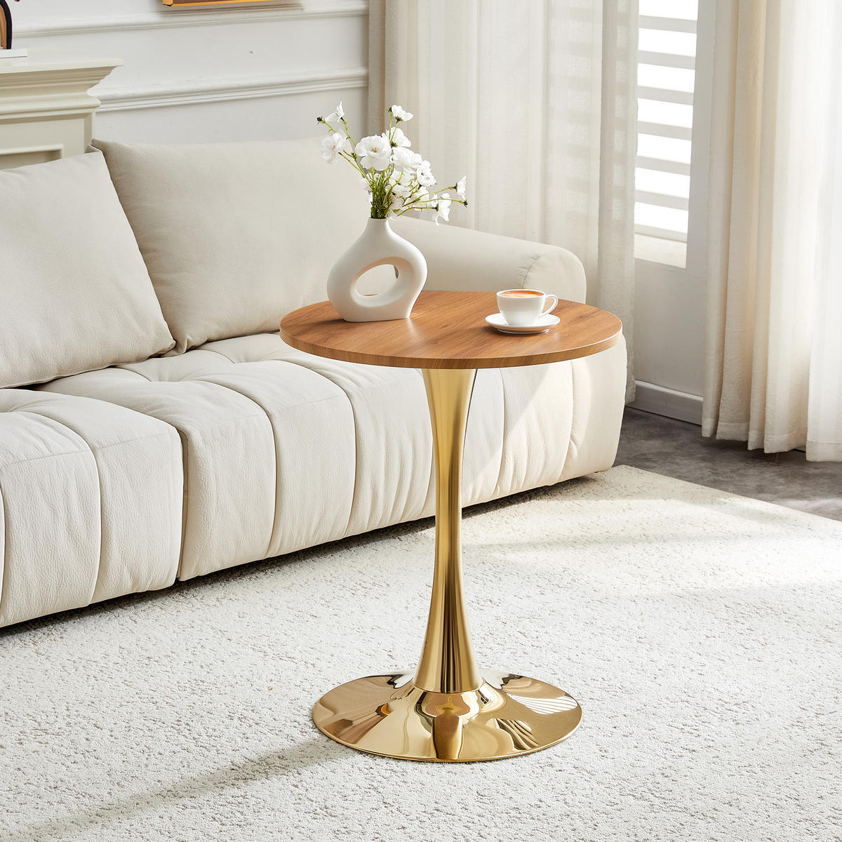 BEISTELLTISCH 60/60/72 cm Gold Holzoptik aus MDF und Metall mit runder Tischplatte - Schwarz, Holzwerkstoff (60/60/72cm) - OKWISH