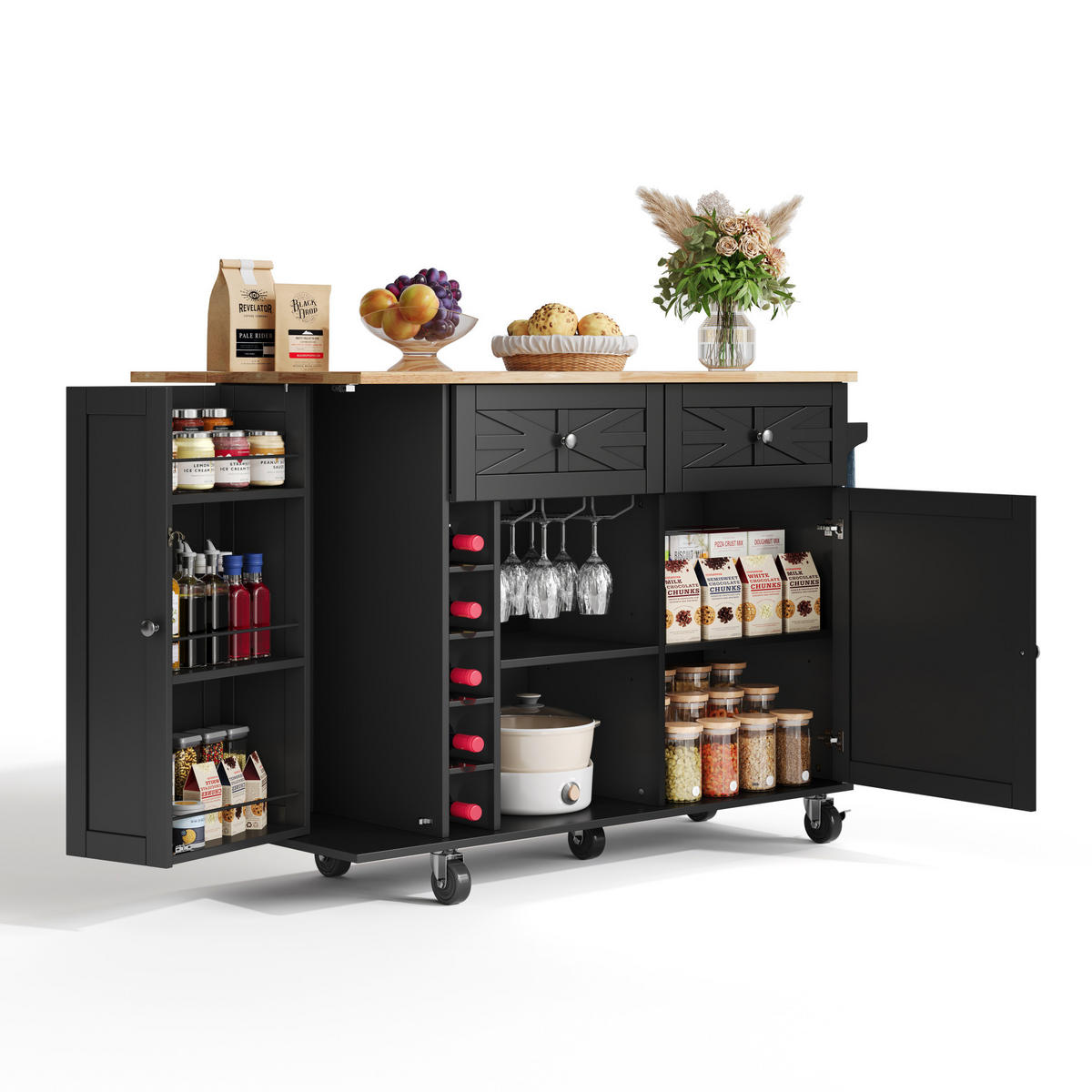KÜCHENINSEL 120/45-70/89 cm aus MDF mit klappbarer Arbeitsplatte Schwarz - Schwarz, Holzwerkstoff (120/89/70cm) - Modenvie