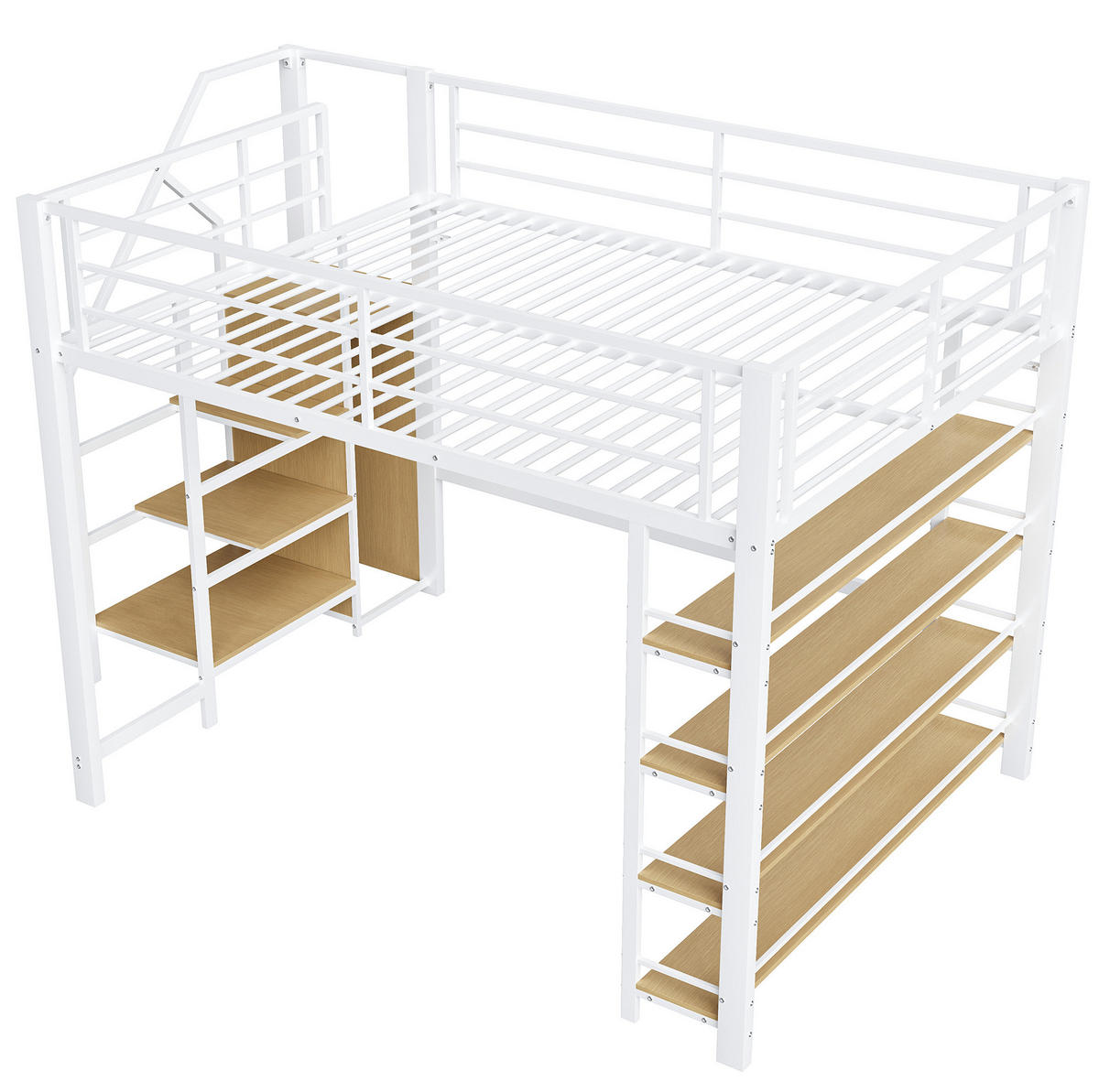 HOCHBETT 140/200 cm aus Metall und MDF mit Stauraumtreppe und Kleiderstange Weiß - Weiß, Metall (140/200cm) - Modenvie