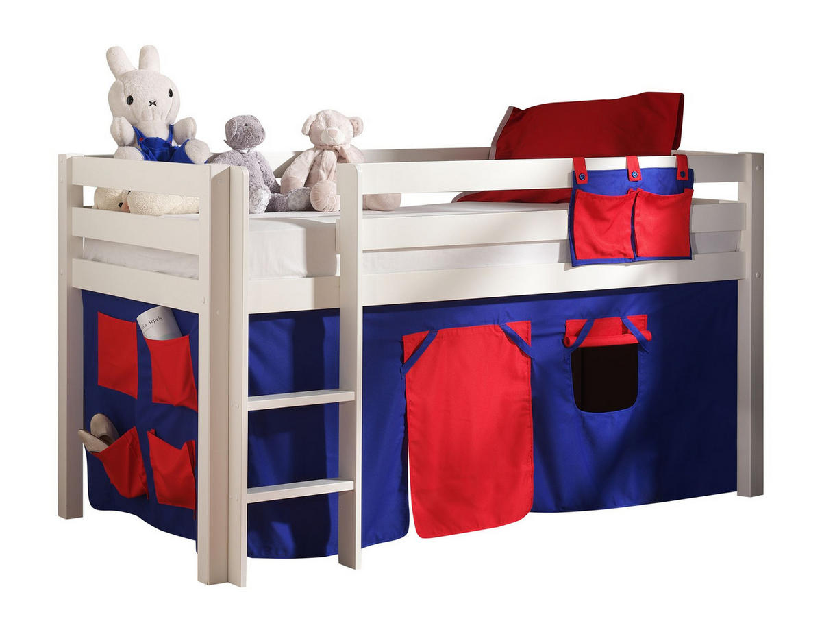 KINDERBETT Karolina 210x114x106 Massivholz Weiß Textilset Domino - Weiß/Dunkelblau, Holz (90/200cm) - 58aufmkessel