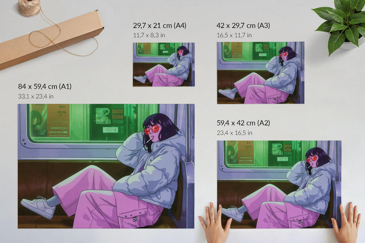 POSTER - 42x29 cm (A3) - Patryk Michalski - Mädchen in der U-Bahn - Violett, Textil (42/29.7/0.1cm) - TULUP