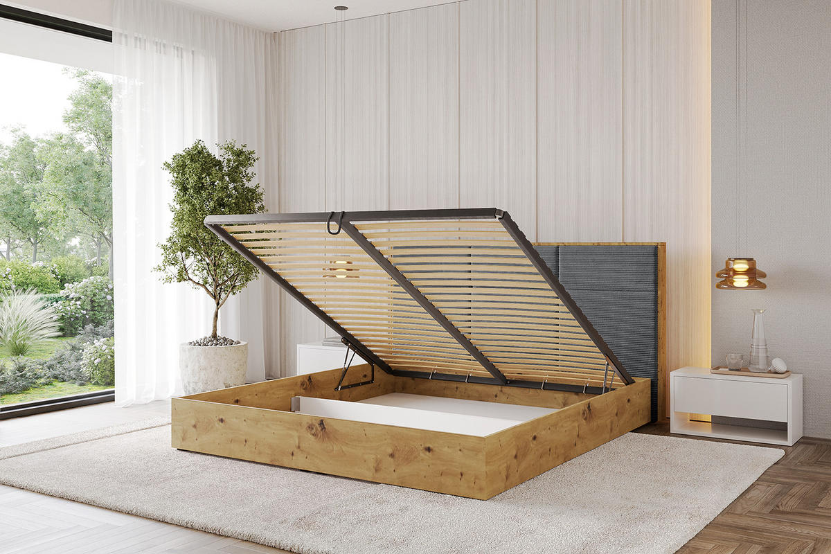 POLSTERBETT mit Bettkasten und Lattenrost, Bett mit Matratze H3/H4 - ENZO1 180x200 Dunkelgrau - Anthrazit, Holzwerkstoff/Textil (180/200cm) - ALTDECOR