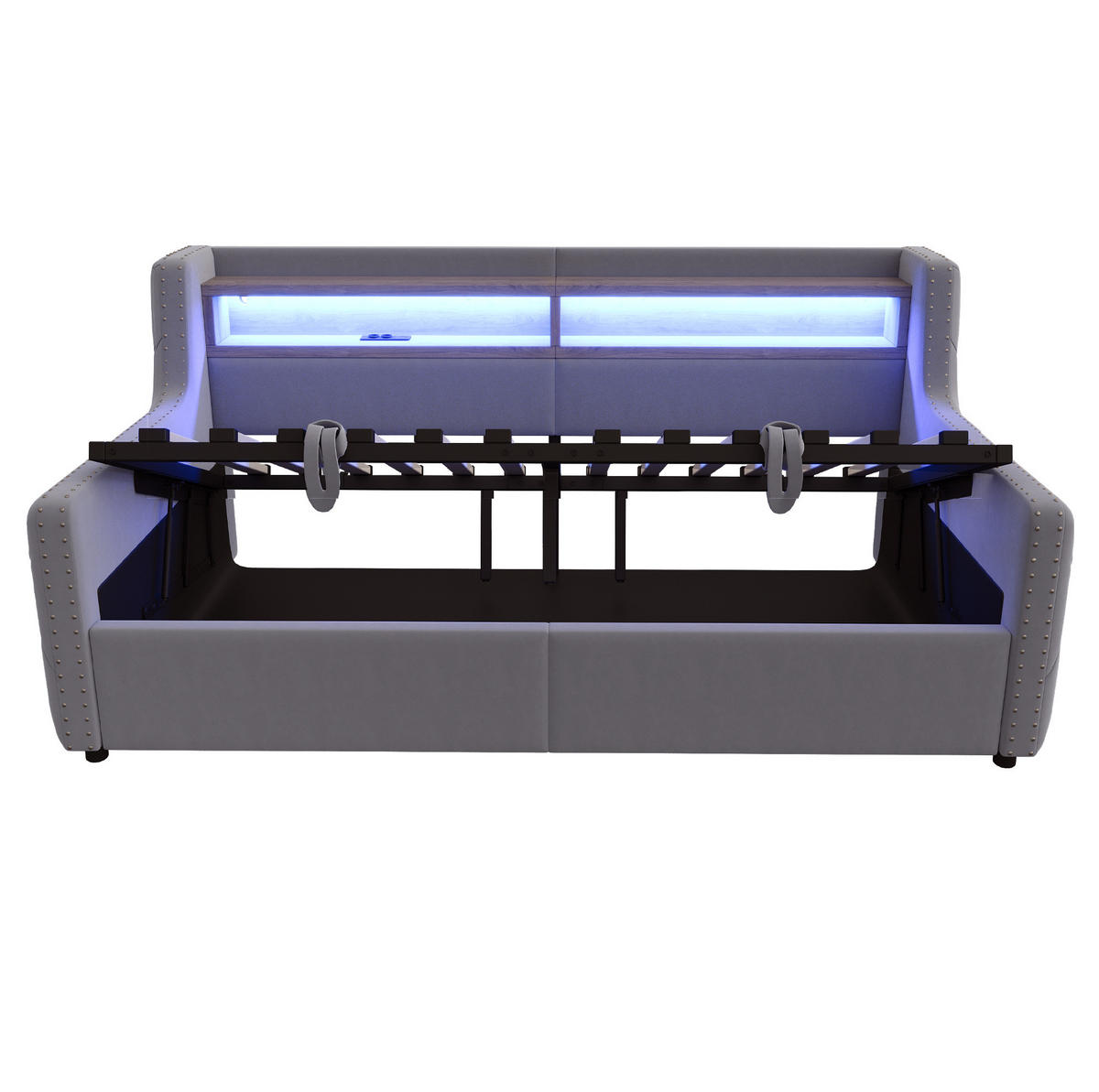 SCHLAFSOFA 90/200 cm dunkelgrau aus Samt mit Stauraum, LED und Ladeanschlüssen - Grau, Textil (90/200cm) - OKWISH