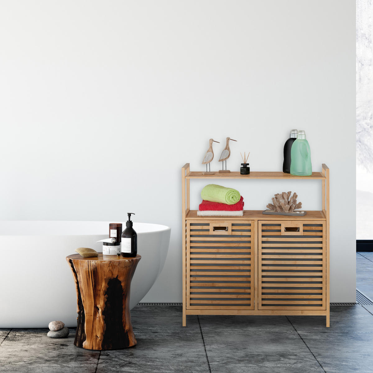 WÄSCHEKORB - Hellbraun, Holz/Textil (88/95/33cm) - Relaxdays
