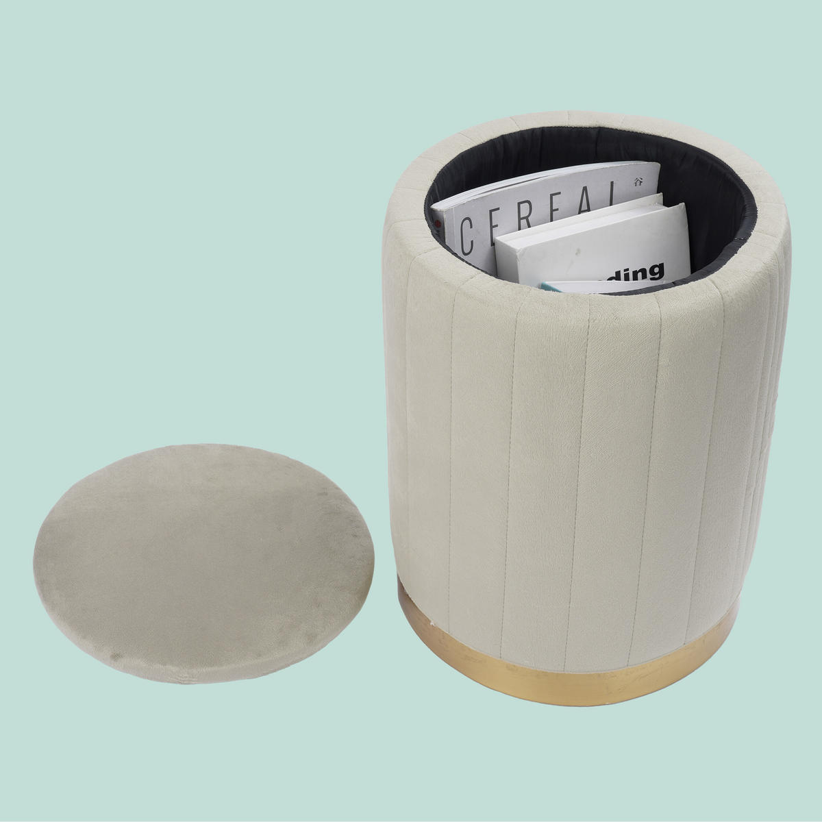 HOCKER - Hellgrau/Grau, Holzwerkstoff/Textil (32/42/32cm) - Relaxdays