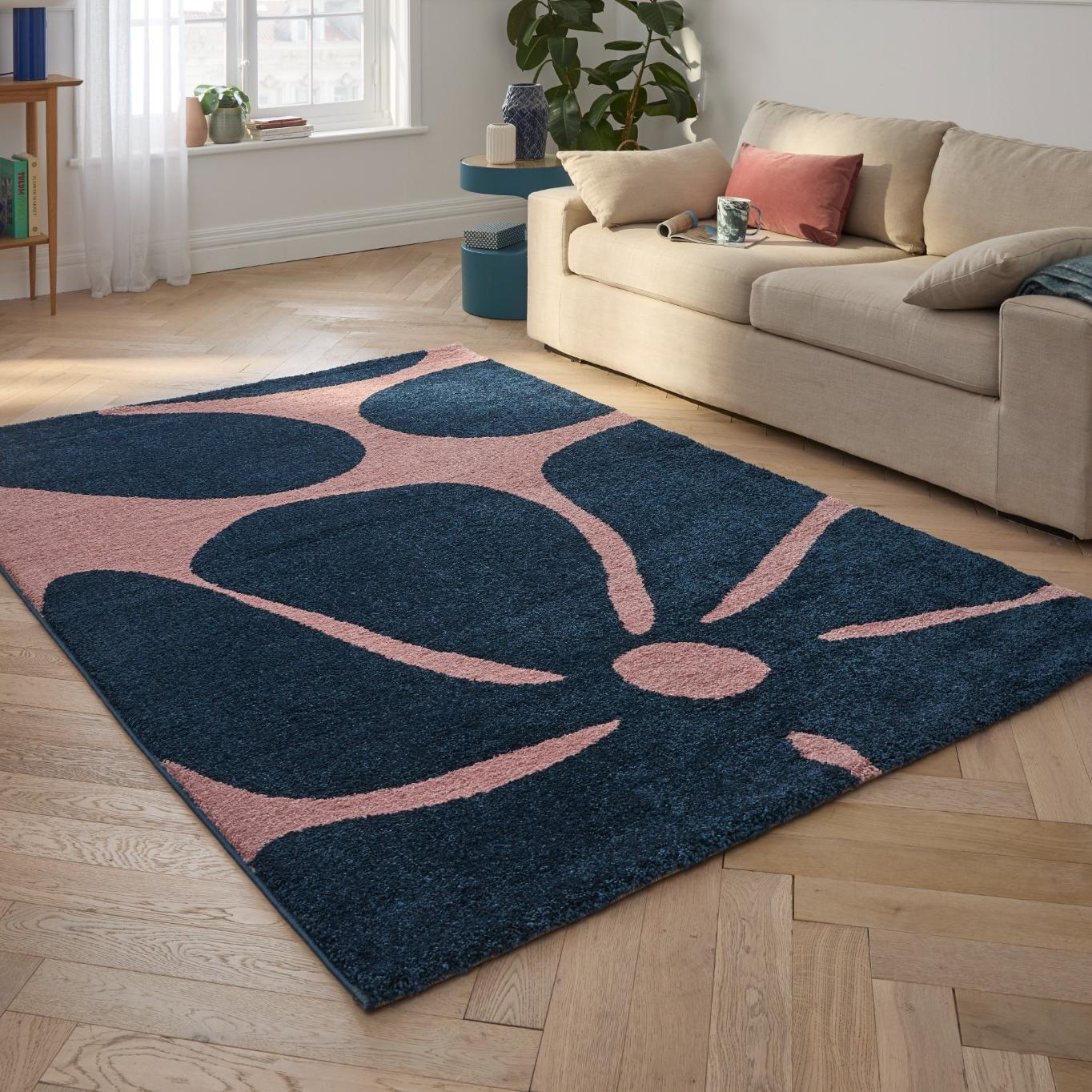 TEPPICH vintage blume blau Groovy 120x160 cm - Blau, Textil (120/160cm) - Nazar Rugs