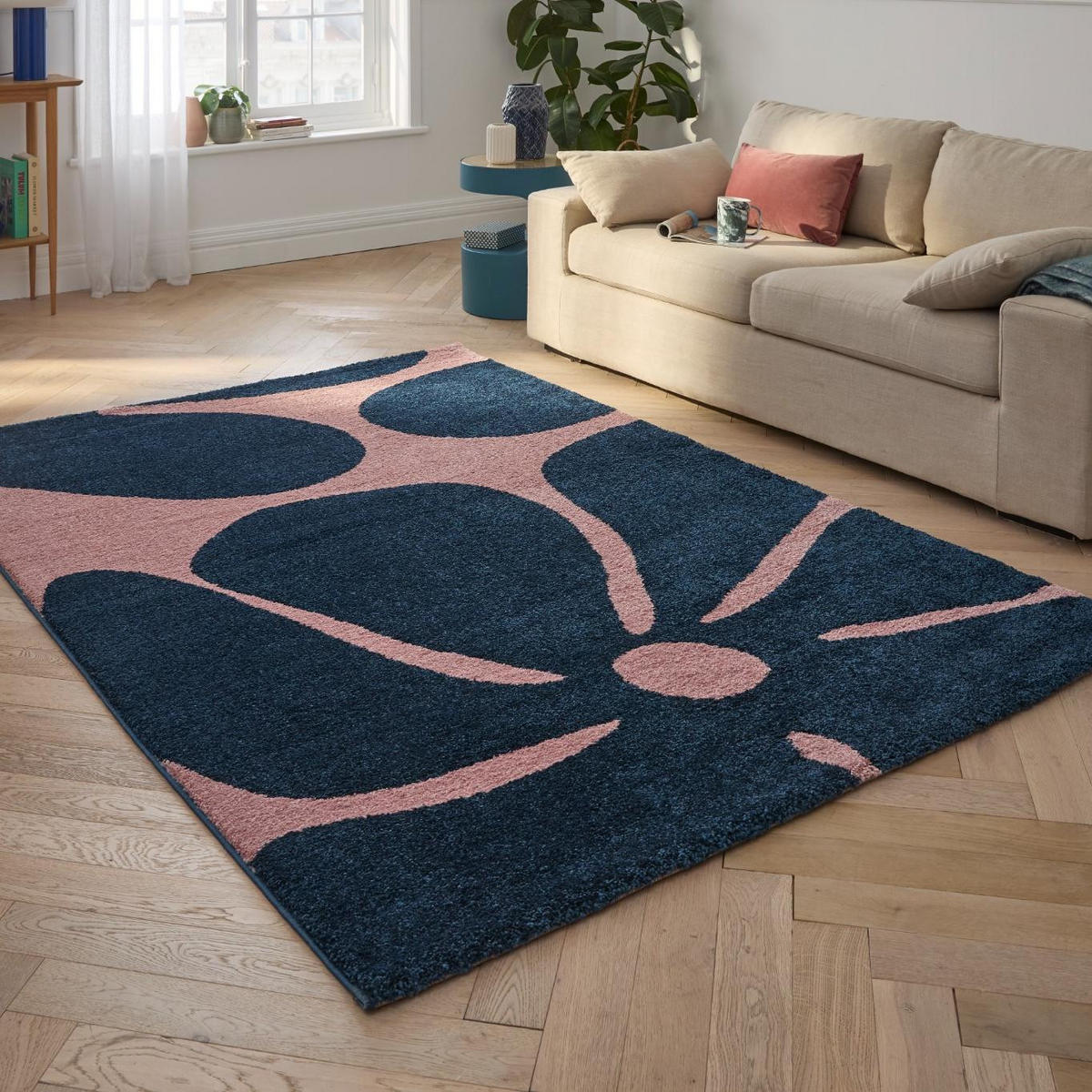 TEPPICH vintage blume blau Groovy 80x140 cm - Blau, Textil (80/140cm) - Nazar Rugs