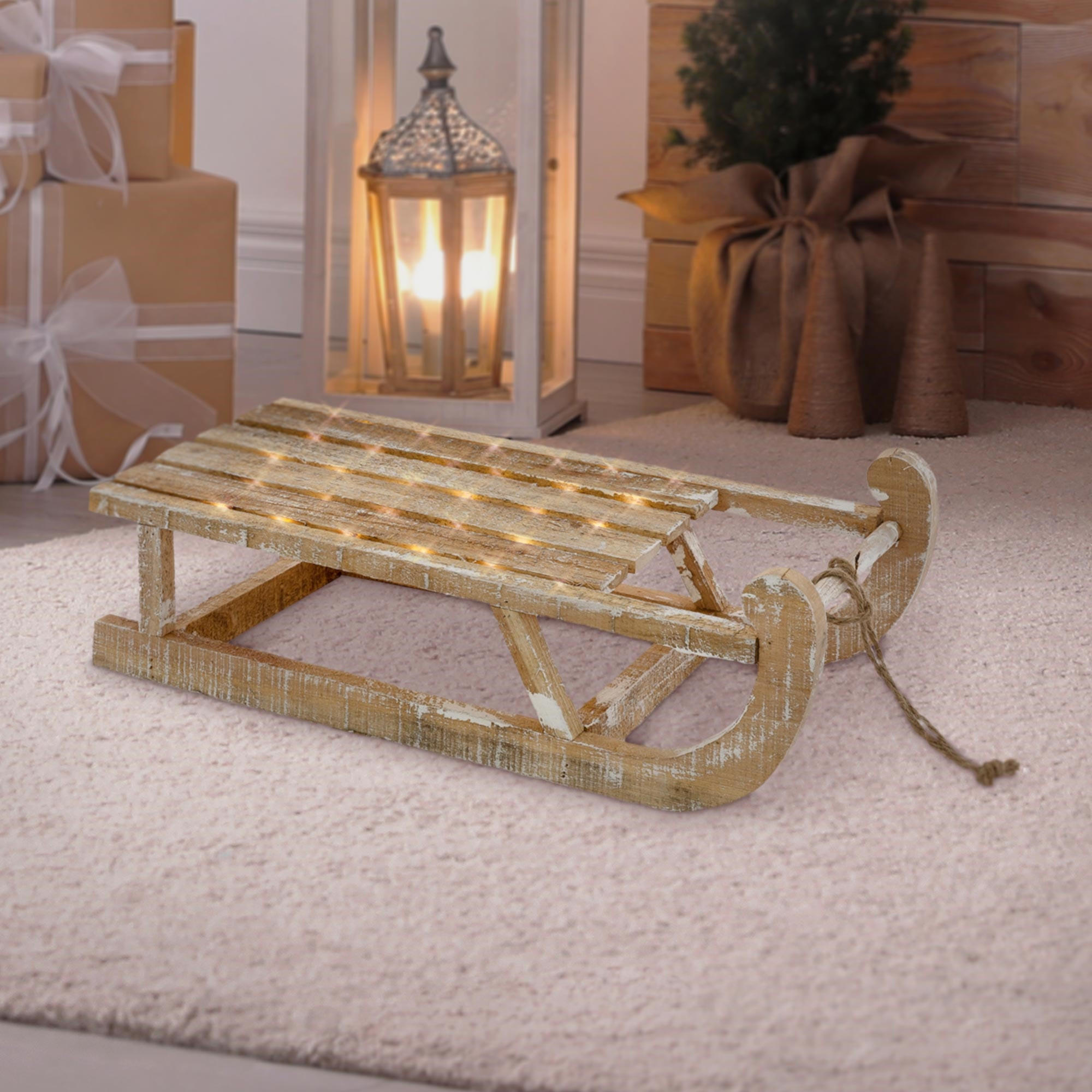 WEIHNACHTSSCHLITTEN 50,5 cm Braun aus Holz mit LED - Braun, Holz (23.5/13.5/50.5cm) - ECD-Germany