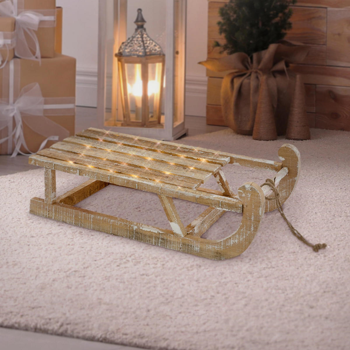 WEIHNACHTSSCHLITTEN 50,5 cm Braun aus Holz mit LED - Braun, Holz (23.5/13.5/50.5cm) - ECD-Germany