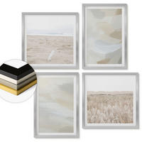 WANDBILDER 4er Set - 50x50 cm & 40x60 cm Silberner Rahmen - Abstrakter Hintergrund mit feinen Strichen - Silberfarben, Kunststoff (50/50cm) - ArtPrintCave