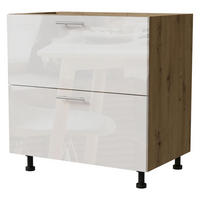 SCHUBALADENUNTERSCHRANK Essen D2A/90/1A Weiß Hochglanz / Eiche Artisan Matt 90 / 50 / 82cm - Weiß Hochglanz/Eiche Artisan, Holz/Holzwerkstoff (90/82/50cm) - Feldmann-Wohnen